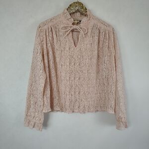 Vintage 70s Discovery Women's Light Pink Lace Plus Size Top Size 16 Coquette